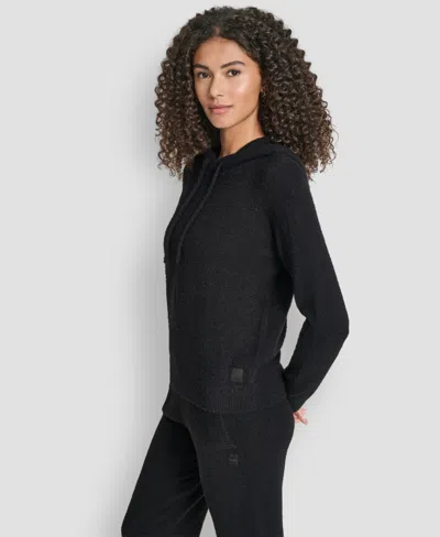 Dkny Feather Yarn Hooded Sweater In Black
