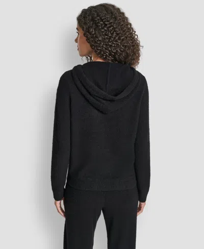 Dkny Feather Yarn Hooded Sweater In Black