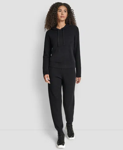 Dkny Feather Yarn Hooded Sweater In Black