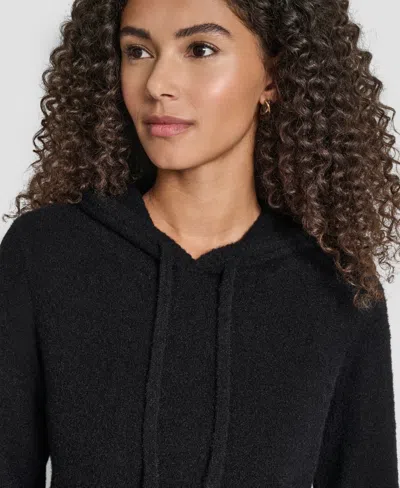 Dkny Feather Yarn Hooded Sweater In Black