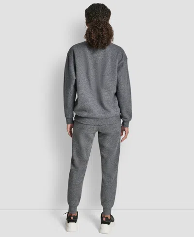 Dkny Women's Rhinestone Logo Long Line Crewneck Sweatshirt In Gray