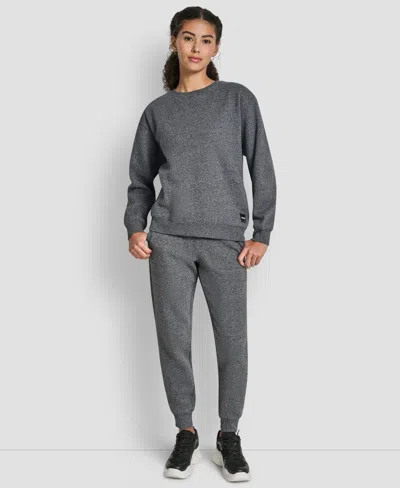 Dkny Women's Rhinestone Logo Long Line Crewneck Sweatshirt In Gray