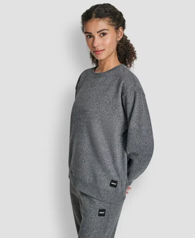 Dkny Women's Rhinestone Logo Long Line Crewneck Sweatshirt In Gray