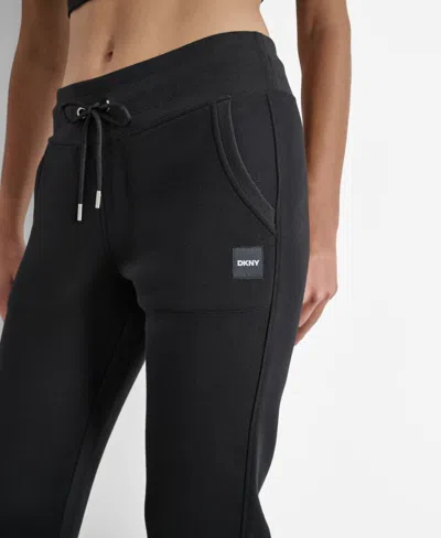 Dkny Sport Jogger Sweatpants Womens Black Fleece Drawstring Waist Fts718 In Black