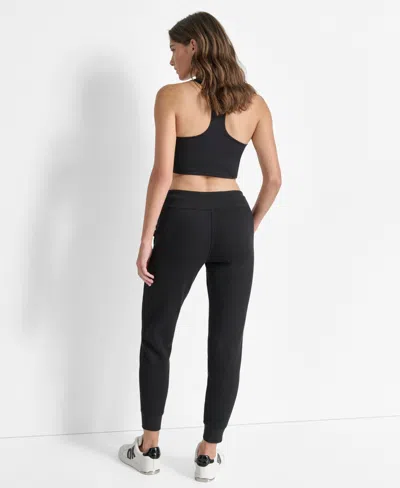 Dkny Sport Jogger Sweatpants Womens Black Fleece Drawstring Waist Fts718 In Black