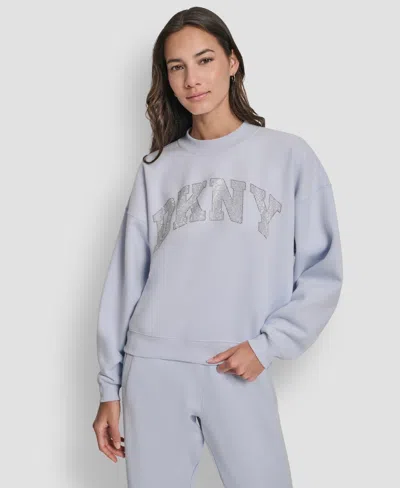 Dkny Women's Exploded Rhinestone Varsity Logo Sweatshirt In Blue