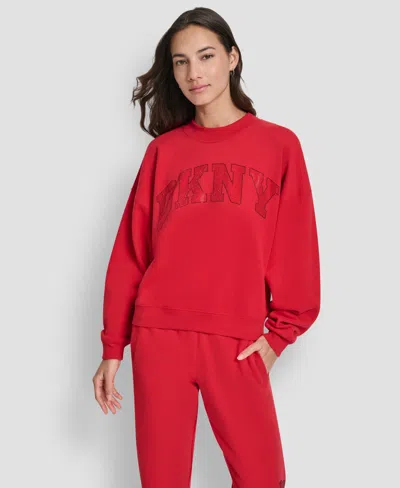 Dkny Women's Exploded Rhinestone Varsity Logo Sweatshirt In Red