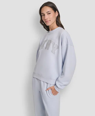 Dkny Women's Exploded Rhinestone Varsity Logo Sweatshirt In Blue