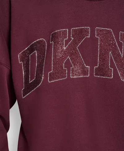 Dkny Women's Exploded Rhinestone Varsity Logo Sweatshirt In Burgundy