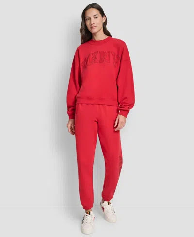 Dkny Women's Exploded Rhinestone Varsity Logo Sweatshirt In Red