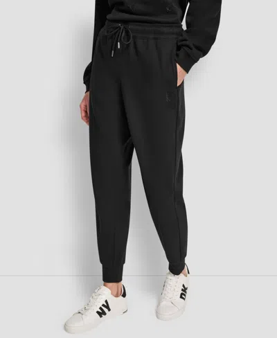 Dkny Women's Stacked Mini Rhinestone Logo Relaxed Cuff Jogger In Black