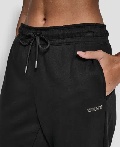 Dkny Sport Jogger Sweatpants Womens Black Fleece Drawstring Waist Fts718 In Animal Print