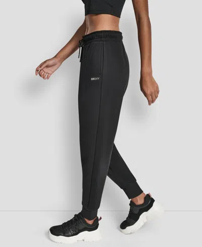 Dkny Sport Jogger Sweatpants Womens Black Fleece Drawstring Waist Fts718 In Animal Print