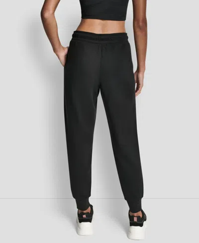 Dkny Sport Jogger Sweatpants Womens Black Fleece Drawstring Waist Fts718 In Animal Print