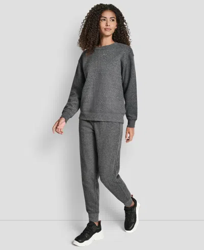 Dkny Women's Rhinestone Logo Long Line Crewneck Sweatshirt In Gray