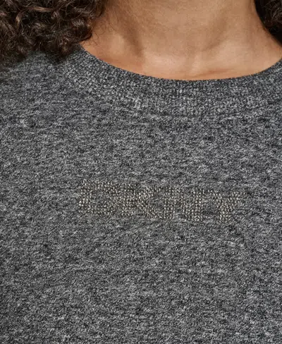 Dkny Women's Rhinestone Logo Long Line Crewneck Sweatshirt In Gray