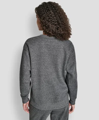 Dkny Women's Rhinestone Logo Long Line Crewneck Sweatshirt In Gray