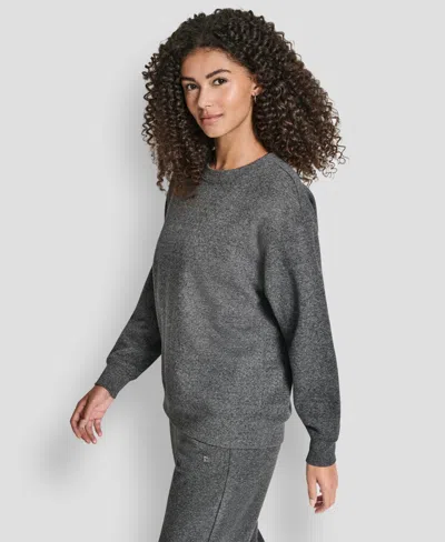 Dkny Women's Rhinestone Logo Long Line Crewneck Sweatshirt In Gray