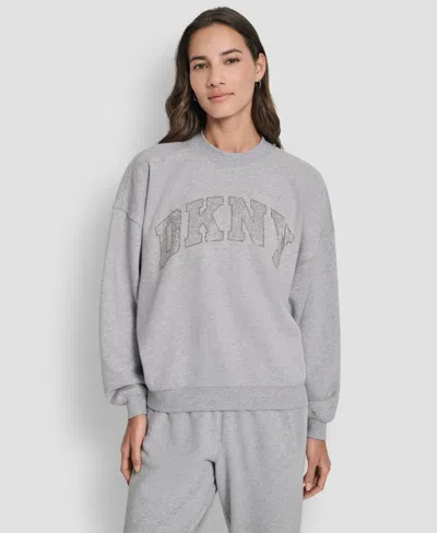 Dkny Women's Exploded Rhinestone Varsity Logo Sweatshirt In Gray