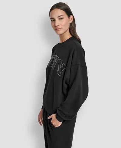 Dkny Women's Exploded Rhinestone Varsity Logo Sweatshirt In Black