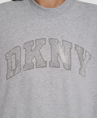 Dkny Women's Exploded Rhinestone Varsity Logo Sweatshirt In Gray