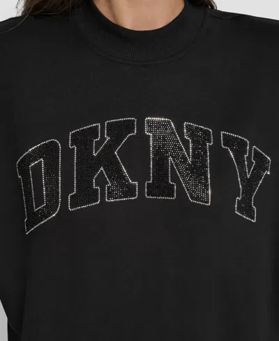 Dkny Women's Exploded Rhinestone Varsity Logo Sweatshirt In Black
