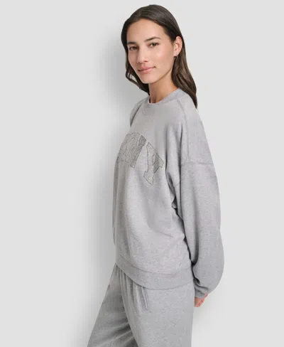 Dkny Women's Exploded Rhinestone Varsity Logo Sweatshirt In Gray