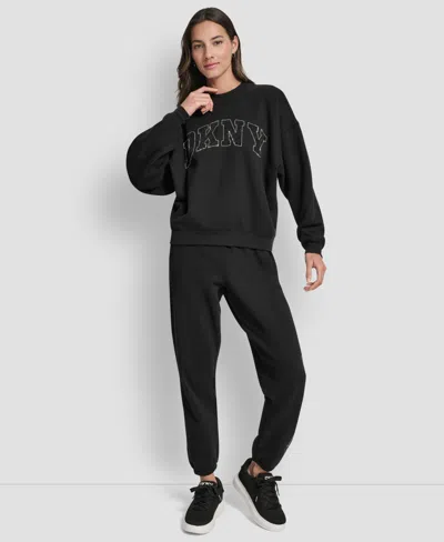 Dkny Women's Exploded Rhinestone Varsity Logo Sweatshirt In Black