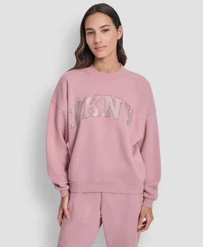 Dkny Women's Exploded Rhinestone Varsity Logo Sweatshirt In Pink