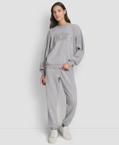 Dkny Women's Exploded Rhinestone Varsity Logo Sweatshirt In Gray