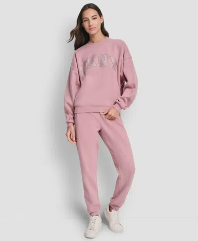 Dkny Women's Exploded Rhinestone Varsity Logo Sweatshirt In Pink