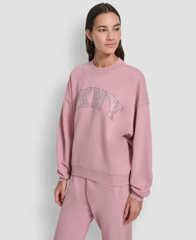Dkny Women's Exploded Rhinestone Varsity Logo Sweatshirt In Pink