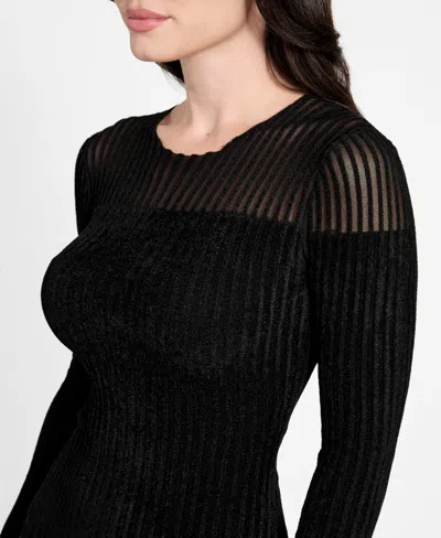 Guess Women's Rowena Long Sleeve Rib Chenille Dress In Black