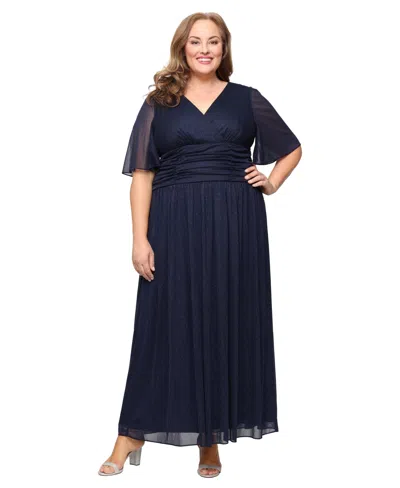 Sl Fashions Glitter Flutter Sleeve Gown In Blue