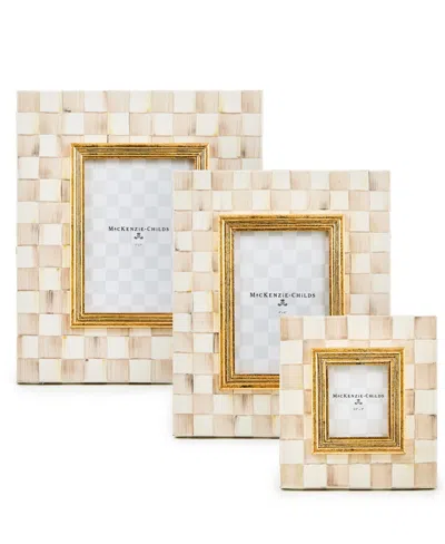 Mackenzie-childs Mackenzie Childs Mocha Check Enameled Steel 4 X 6-inch Picture Frame In Neutral
