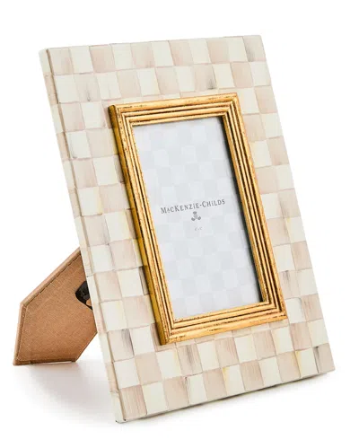 Mackenzie-childs Mackenzie Childs Mocha Check Enameled Steel 4 X 6-inch Picture Frame In Neutral