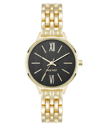 Anne Klein Women's Quartz Essential Black And Gold-tone Metal Alloy Watch, 34mm In Gold