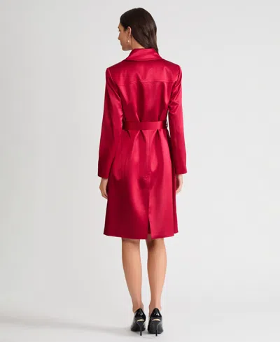 Kasper Women's Plus Size Button Closure Long Trench Jacket In Red