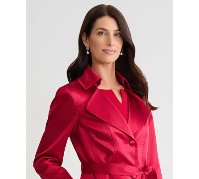 Kasper Women's Plus Size Button Closure Long Trench Jacket In Red