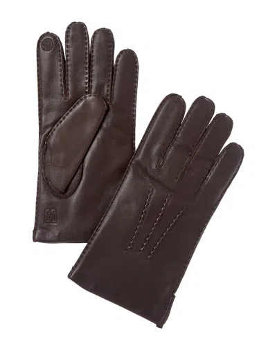 Bruno Magli Wool-trim Leather Gloves In Brown