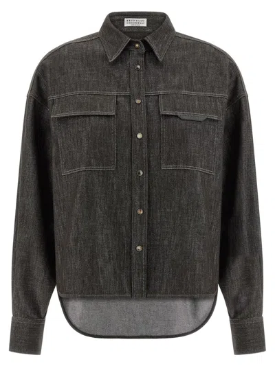 Brunello Cucinelli Cotton Blend Shirt Metallic Finish In Black