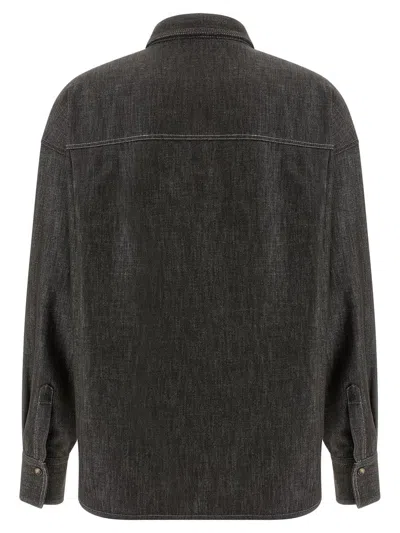 Brunello Cucinelli Cotton Blend Shirt Metallic Finish In Black
