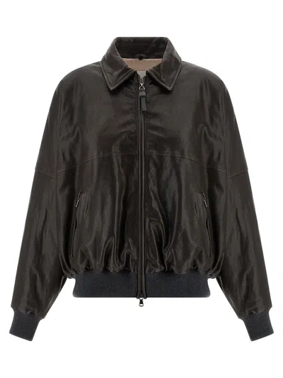 Brunello Cucinelli Women Aviator Leather Bomber In Black