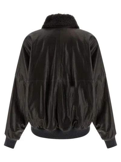 Brunello Cucinelli Women Aviator Leather Bomber In Black