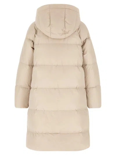 Brunello Cucinelli Shiny Zipper Pull Puffer Jackets Beige In Multi