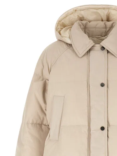 Brunello Cucinelli Shiny Zipper Pull Puffer Jackets Beige In Multi