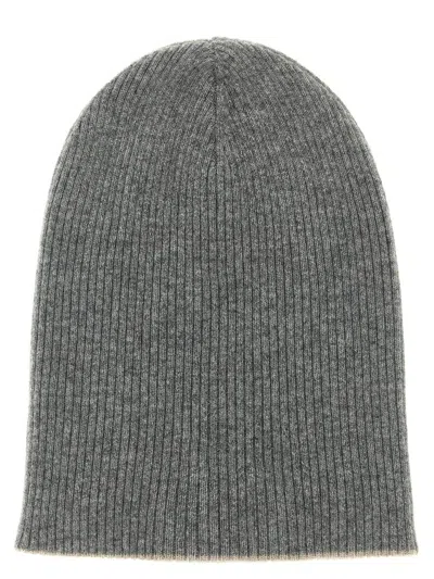 Brunello Cucinelli Reversible Ribbed Cashmere Beanie Hat In Gray
