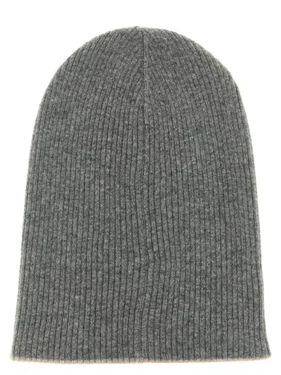 Brunello Cucinelli Reversible Ribbed Cashmere Beanie Hat In Gray