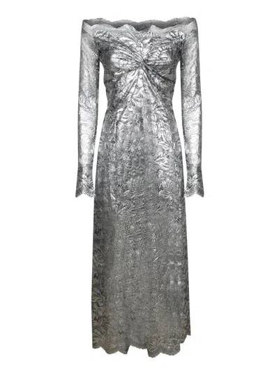 Rabanne Long Lace Dress In Silver