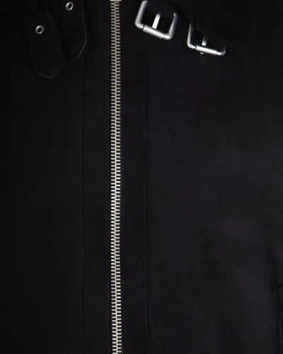 D Four Aviator-style Jacket In Genuine Suede With Shearling Trim In Black